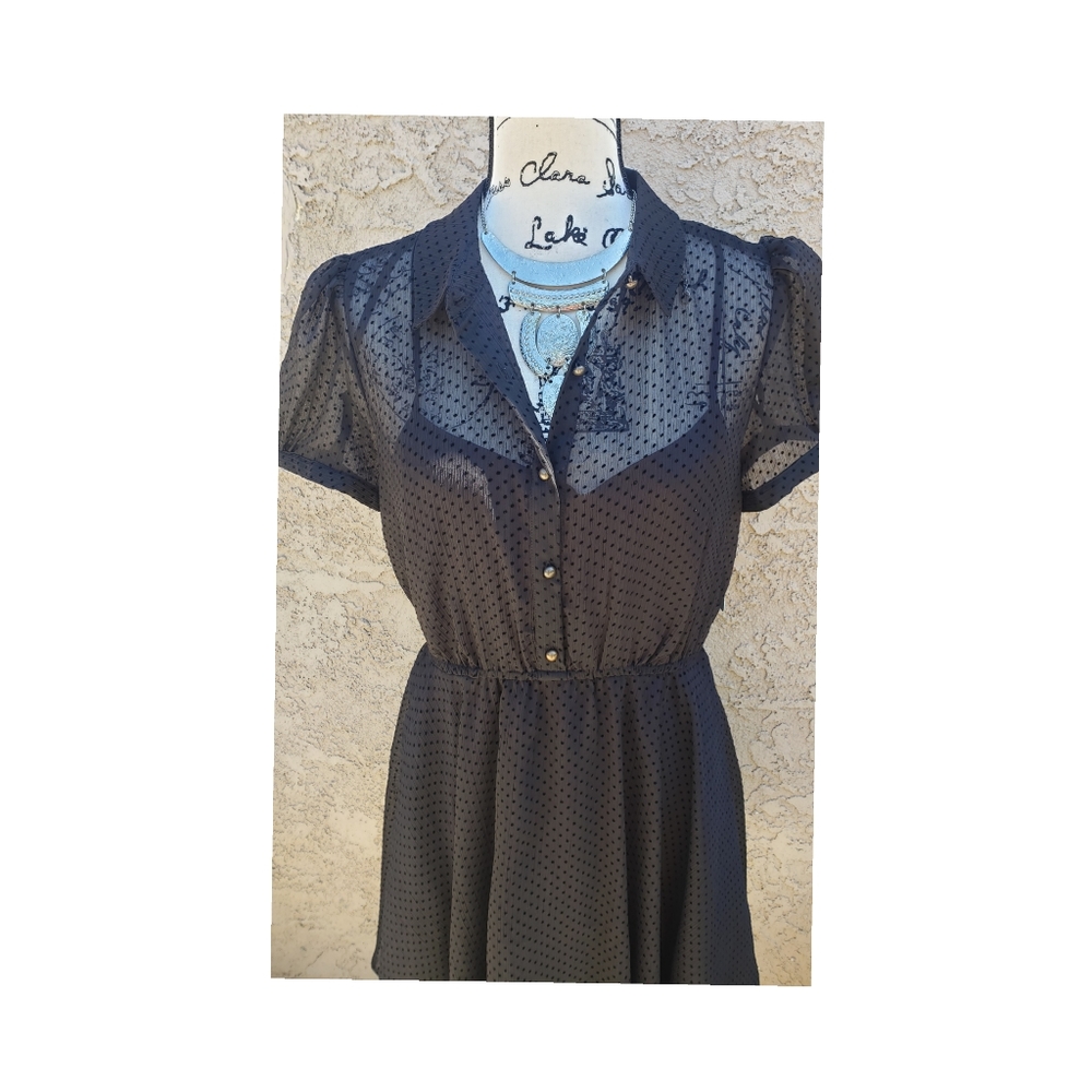 Polka dot sheer buttons blouse dress